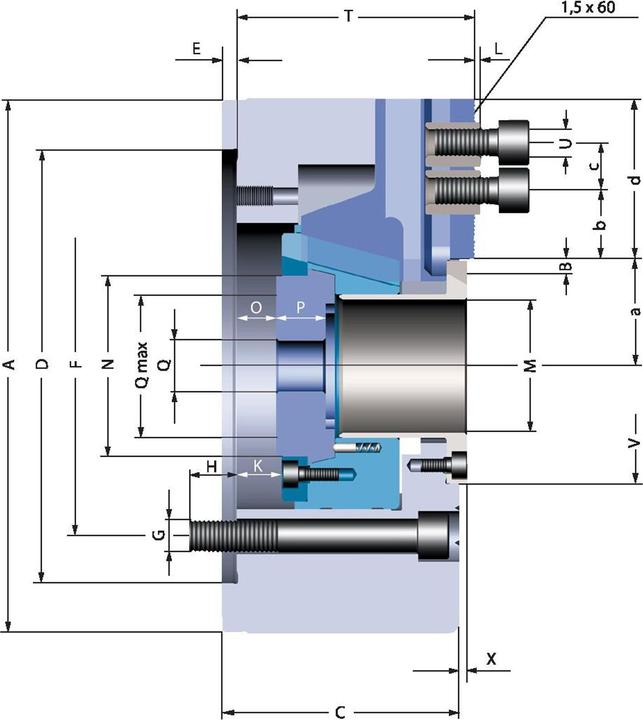 Produktbild Röhm Kraftspannfutter KFD-HE 254, 3-Backen, Spitzverzahnung 60°, neutrale Ausführung