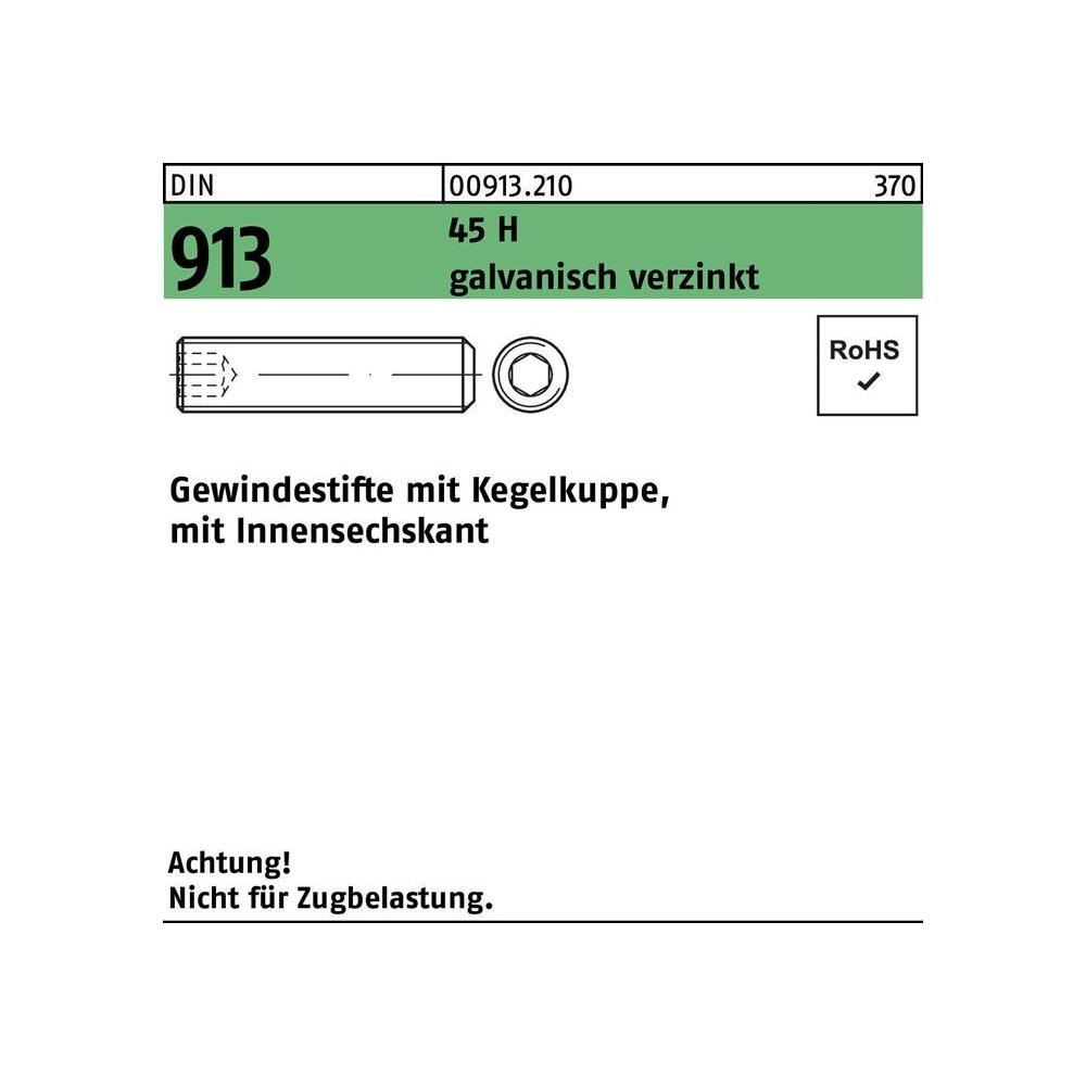 Reyher, Schrauben, Gewindestift DIN 913 Kegelkuppe/Innen-6-kant M 12 x 80 45 H galvanisch verzinkt (50 Schrauben pro Stü...