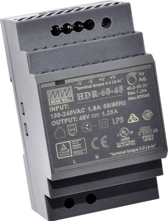 Produktbild MeanWell Hutschienen Netzteil (DIN Rail) 48 V/DC 1.25 A 60 W 1 x