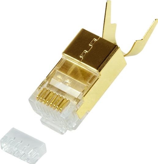 Actual product image LogiLink RJ45 connector, Cat.6A/Cat.7/Kat.7A/Kat.8.1 shielded, gold-plated brass housing, gold-plated co (Network cable plug)