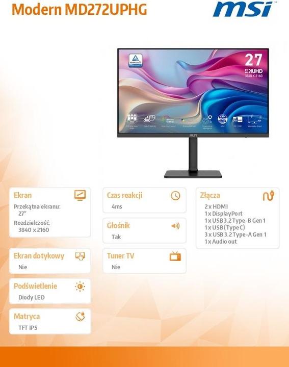 Produktbild MSI Modern MD272UPHG (9S6-3PB19H-270) (3840 x 2160 Pixel, 27")