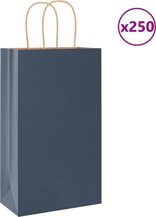 Immagine prodotto VidaXL Sacchetti di carta kraft 250 pezzi con manico Blu 21x11x36 cm (Scatola da regalo, 250 x)