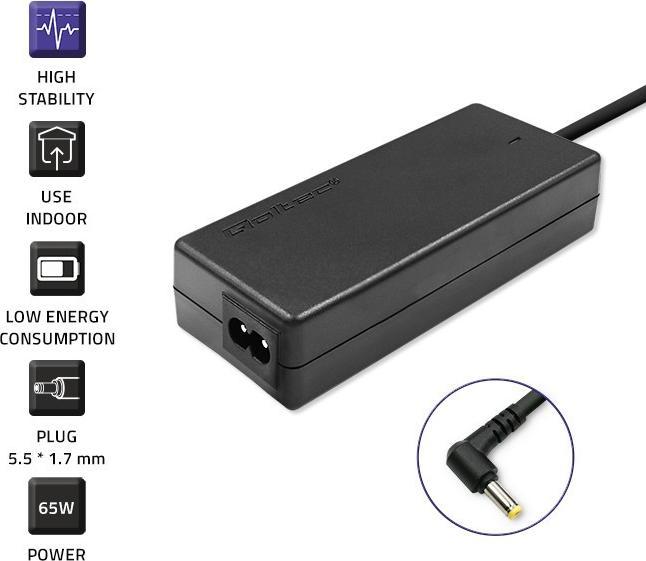 Produktbild Qoltec 51115 Power adapter for ACER 65W| 19V| 5.5* 1.7| 3.42A|+ power (65 W)