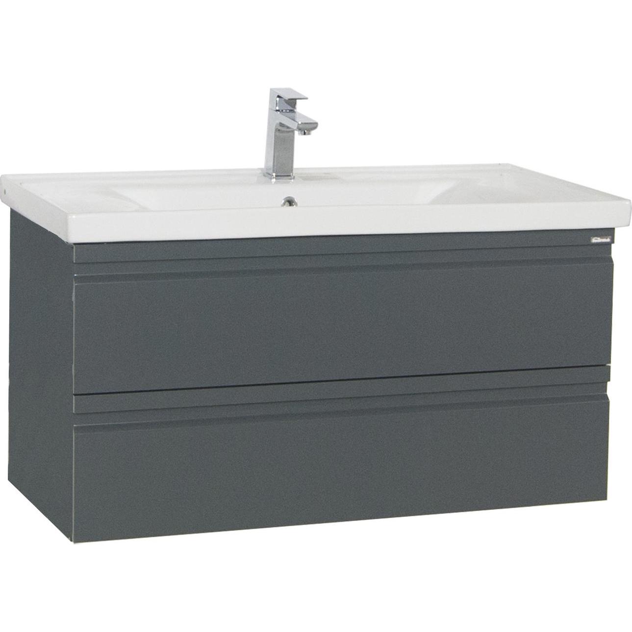 VCM, Badmöbelset, 2-tlg. Waschplatz Waschtisch 100 cm Badmöbel Set Waschbecken grifflose Schublade Silora XL