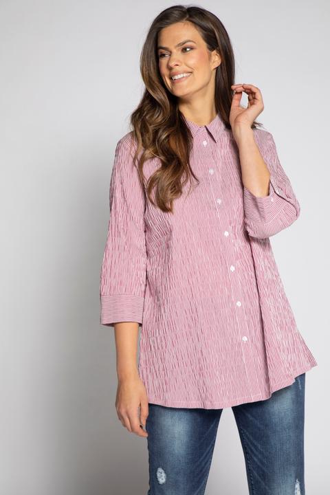 Actual product image Ulla Popken Textured Stripe Button Front Stretch Blouse (60)