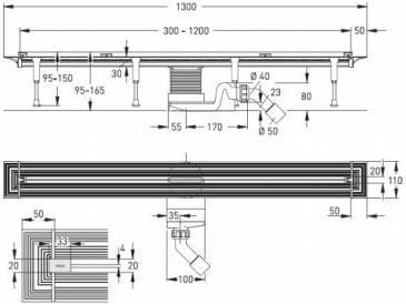 Actual product image Viega Shower gutter ADVANTIX VARIO 30-120 cm with grill (1200 mm)