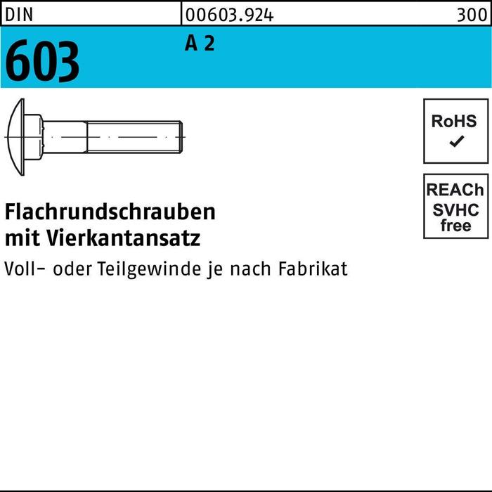 Produktbild Flachrundschraube DIN 603 m.Vierkantansatz M 12 x 140 A 2 (50 Schrauben pro Stück)