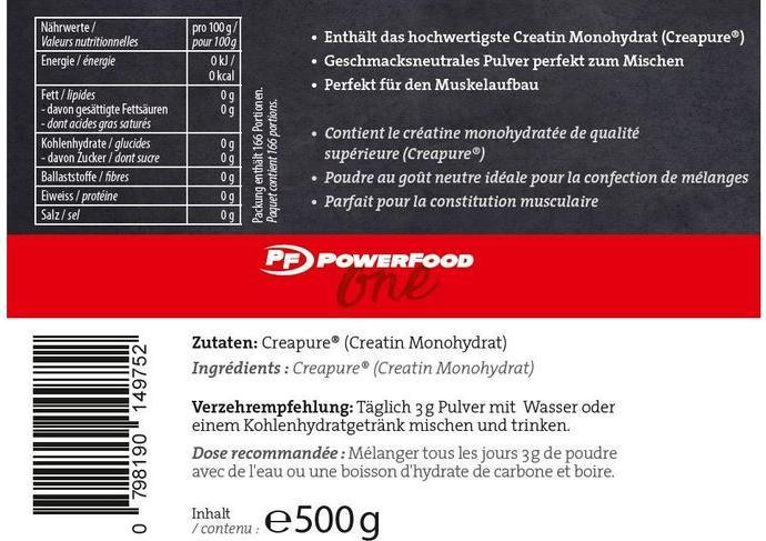 Nutritional values and ingredients Powerfood High Grade Creatine (1 pcs., Powder, 500 g)