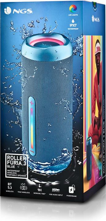 Produktbild NGS Enceinte Nomade Bluetooth Roller Furia 3 (Bleu) (9 h)