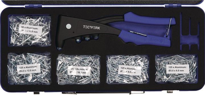 Tecwerk Blindnietsortiment 601-teilig Zange 2000813025 u.Blindniete Alu/Stahl i.Blechkoffer