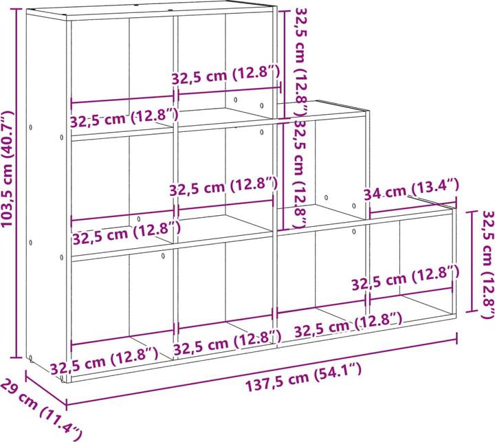 Nährwerte und Zutaten VidaXL Raumteiler Bücherregal Standregal Treppenregal 3 Stufen Räuchereiche (137.5 x 29 x 103.5 cm)