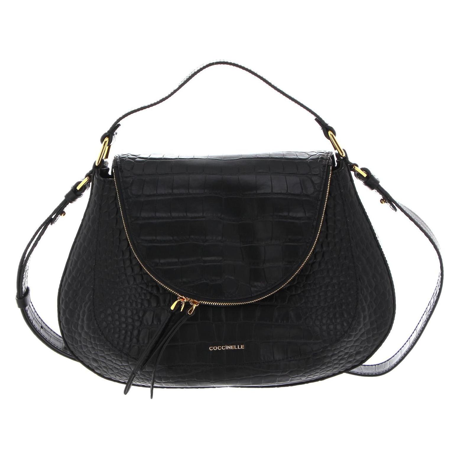 Coccinelle, Damen, Handtasche, Sole Croco Sof Handbag Soft Croco Print Leather, Schwarz