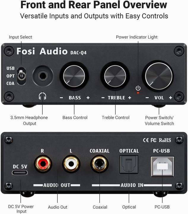 Image du produit Fosi Audio Q4, 24-Bit/192 kHz DAC und Kopfhörerverstärker