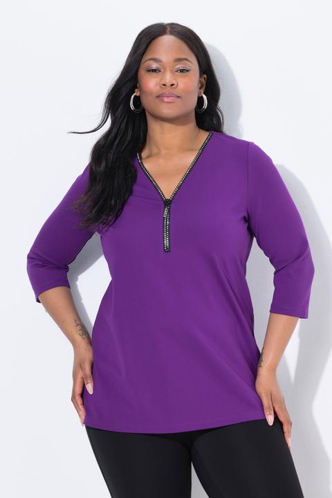 Produktbild Ulla Popken Punto-Shirt, A-Linie, Zipper, V-Ausschnitt, 3/4-Arm (56)