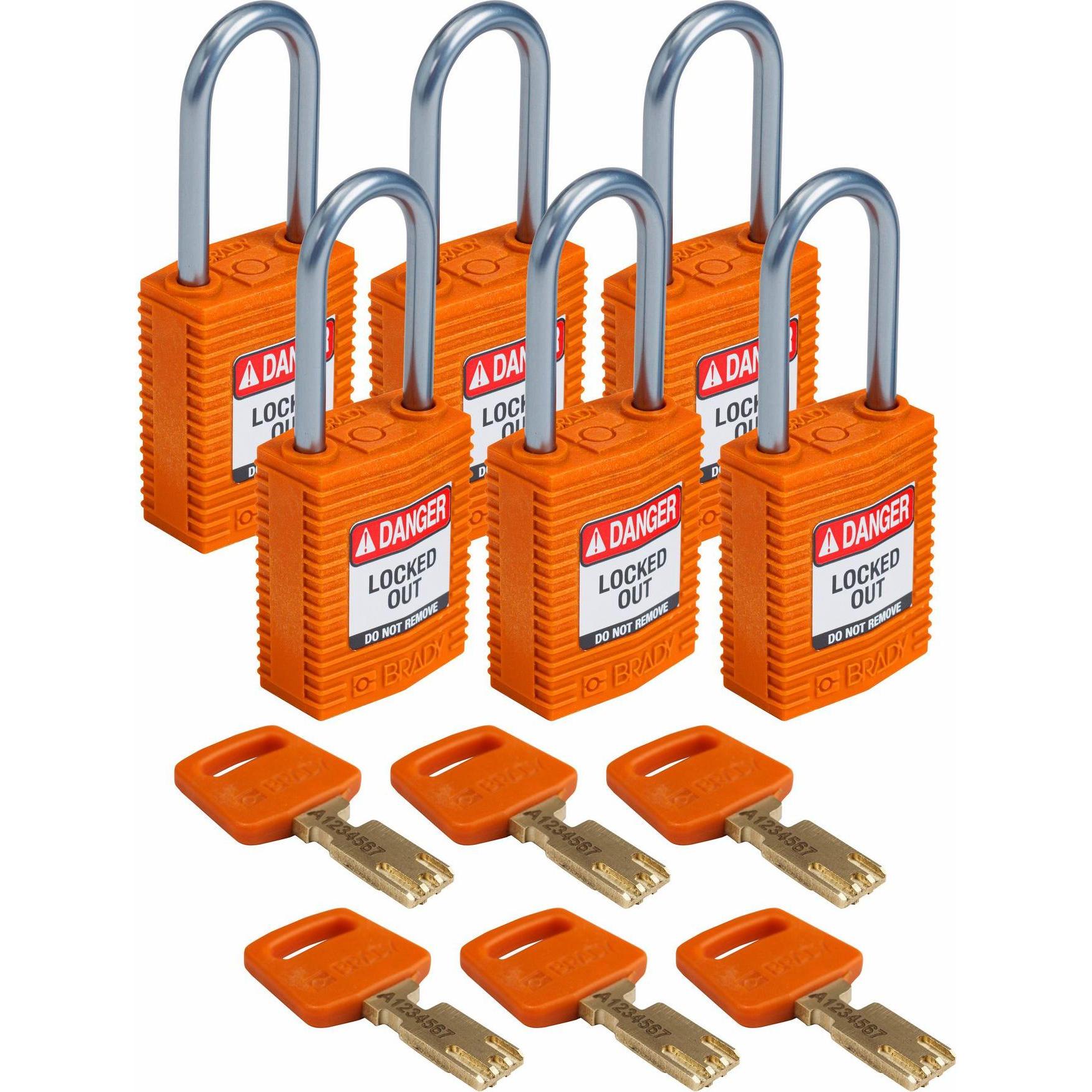 Brady, Vorhängeschloss, SafeKey Compact Nylon-Vorhängeschlösser mit Aluminiumbügel für Lockout-Anwendungen