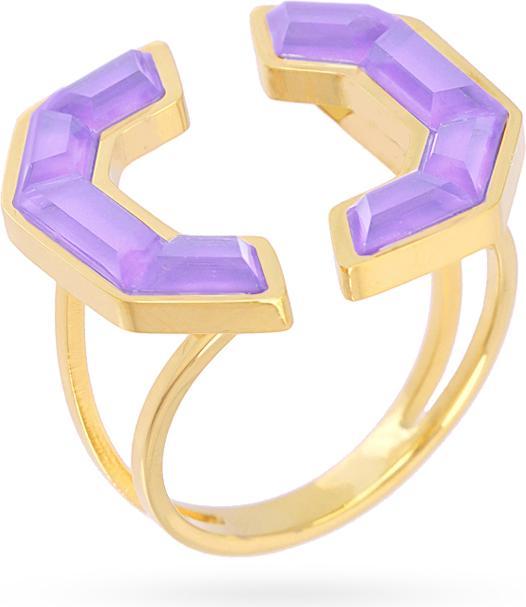 Emilia Ring - Vergoldeter Stahl - Lila Synthetische Steine - Verstellbar