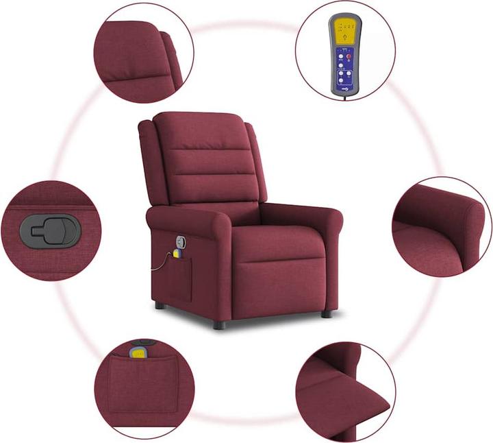 Actual product image vidaXL Massage armchair Wine red fabric Massage TV armchair