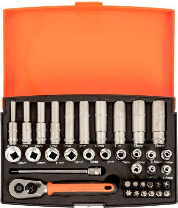 Produktbild Bahco 1/4"-Steckschlüssel-Satz, metrisch, Sechskant inklusive Schraubendreher-Bits -37-teilig (13 mm)