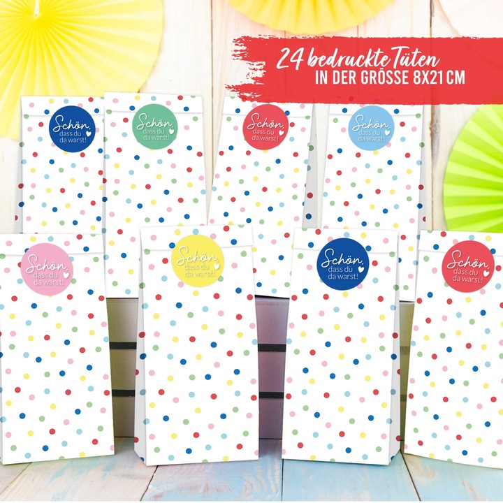 Actual product image Papierdrachen 24 birthday bags - confetti