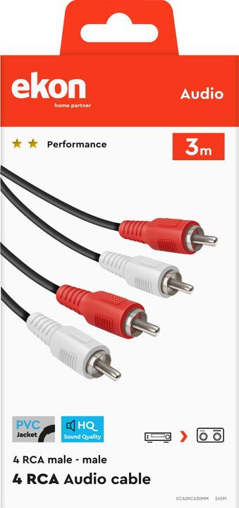 Actual product image Ekon Audio Cable 2 RCA Male to 2 RCA Male (3 m)