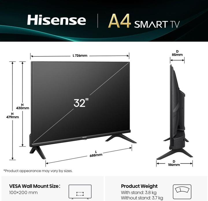 Actual product image Hisense 32A4Q (32", LCD, LED, HD ready, 2025)