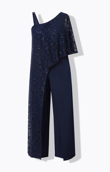 Actual product image Ulla Popken Asymmetric Lace Panel Jumpsuit (60)