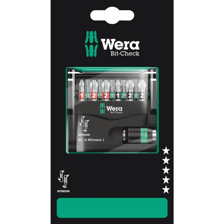 Produktbild Wera Bit-Check 12 BiTorsion 1 SB (Innensechsrund TX M20, Innensechsrund TX M30, Innensechsrund TX M10, Innensechsrund TX M15, Innensechsrund TX M25, Kreuz Phillips PH M1, Kreuz Phillips PH M2, Kreuz Pozidriv PZ M1, Kreuz Pozidriv PZ M2)