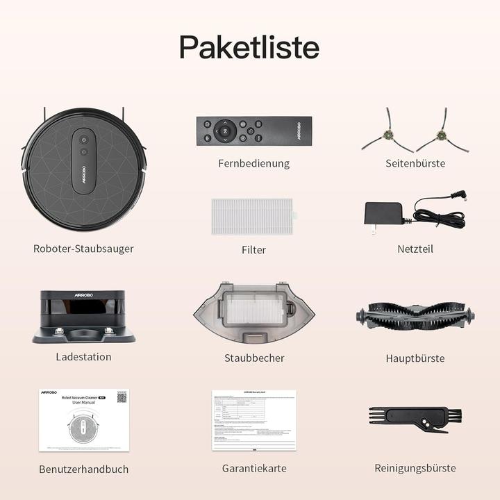 Produktbild Airrobo Aspirateur robot autonome avec application, 2800 Pa, 120 min, pour tapis bas, poils et sols durs (2800 Pa, Wischpads (rotierend))