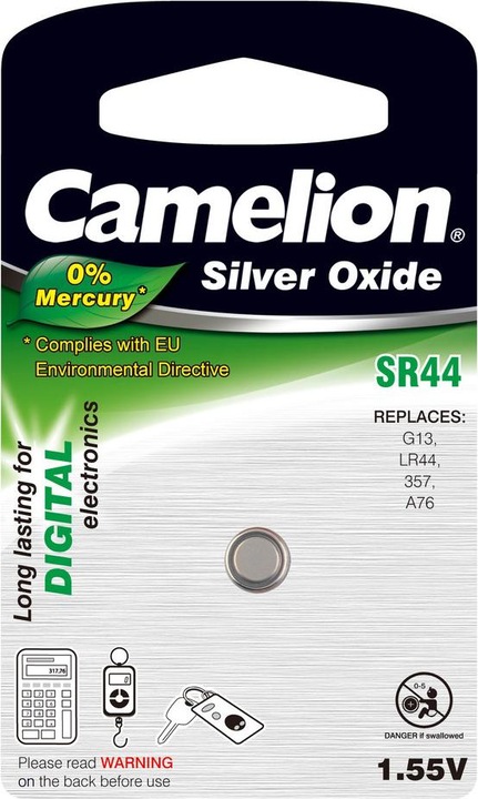 Immagine prodotto Camelion Pila a bottone all'ossido d'argento, 159 mAh, SR44, 11,6 mm (1 pz., SR44, 159 mAh)