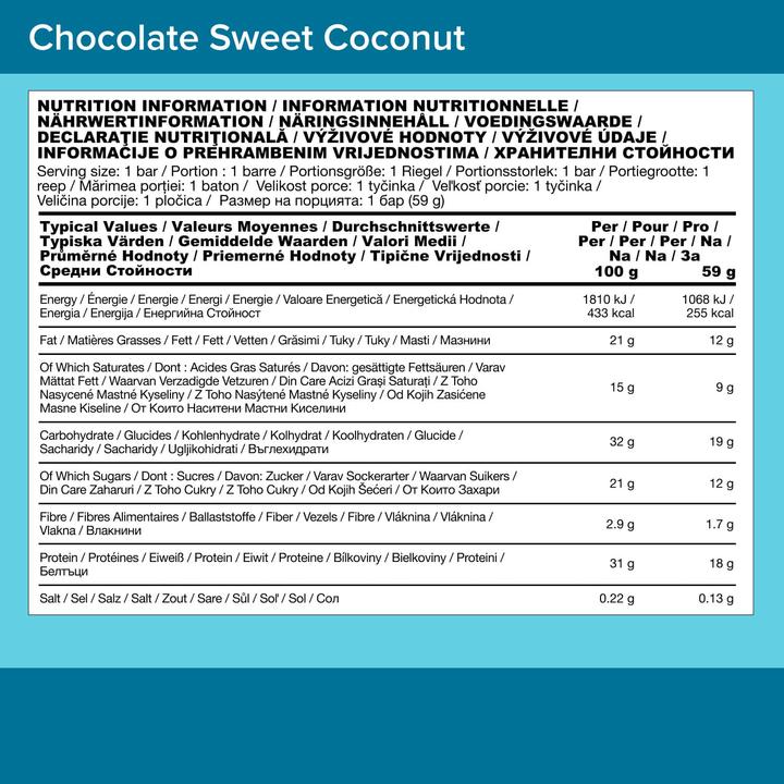 Nährwerte und Zutaten Optimum Nutrition Protein Bar (12 x 59G) (Chocolate Sweet Coconut, 1 Stk., 708 g)