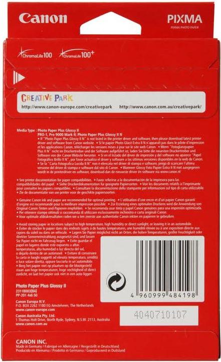 Immagine prodotto Canon PP-201 Plus II (260 g/m², 10 x 15 cm, 50 x)