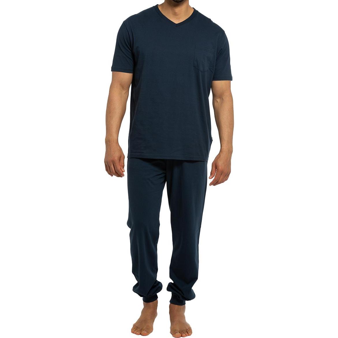 Ammann, Herren, Pyjama, Organic Cotton Schlafanzug - T-Shirt mit Hose lang mit Bündchen, Blau, (XXL)
