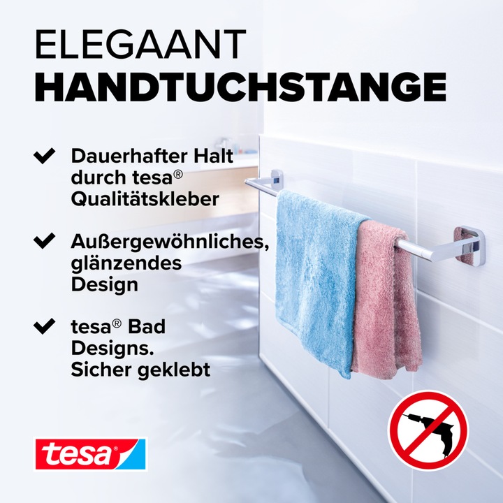 Produktbild tesa ELEGAANT Handtuchstange einfach inkl. Klebelösung ohne Bohren
