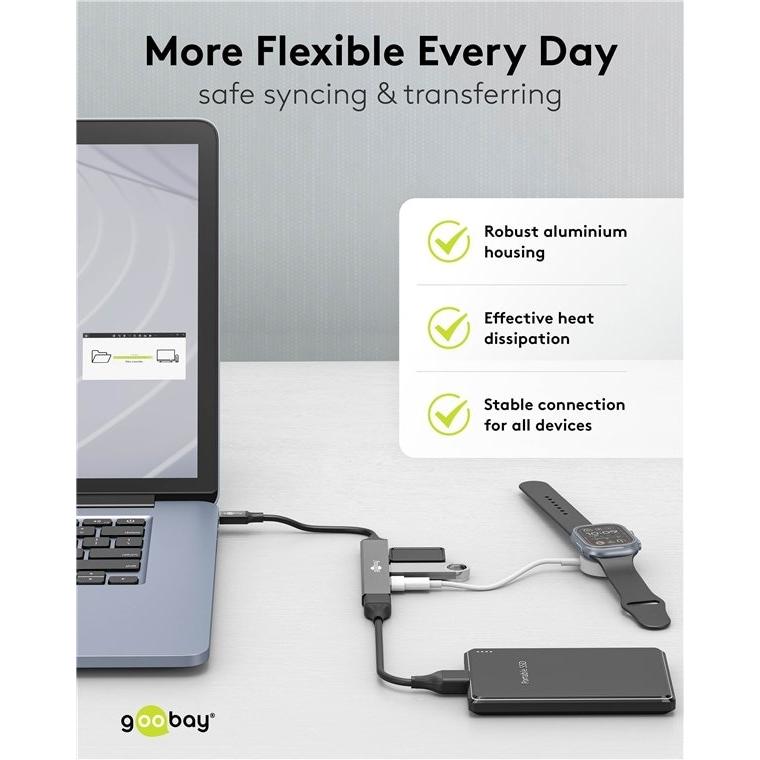 Thumbnail - Goobay Slim 4-Port USB-Hub, USB-C auf USB-C/USB-A, USB 3.2 (USB-C, 4 Ports), Dockingstation + USB Hub