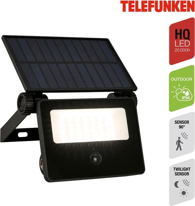 Actual product image Telefunken Outdoor wall light / Solar /PIR, black, IP54 (1000 lm, IP54)