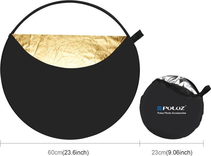 Actual product image Puluz 60cm 5 in 1 (Silver / Translucent / Gold / White / Black) Folding Photo Studio Reflector Board
