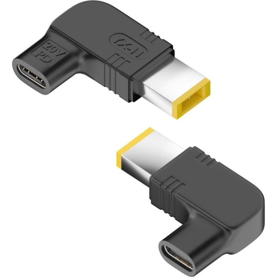PowerGuard L-Shape USB-C auf Lenovo Thinkpad Square Slim Tip Ladeadapter PD 20V 100W, Alimentatore per notebook, Nero