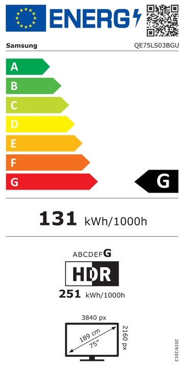 Energie-Label Samsung The Frame QE75LS03BGU (75", LS03B, QLED, 4K, 2022)