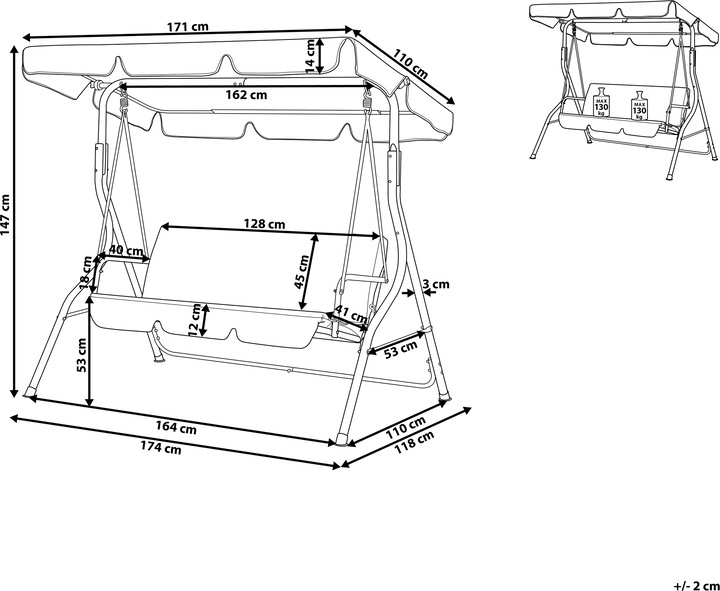 Actual product image Beliani Hollywood Swing Sun Canopy Dark Grey CHAPLIN