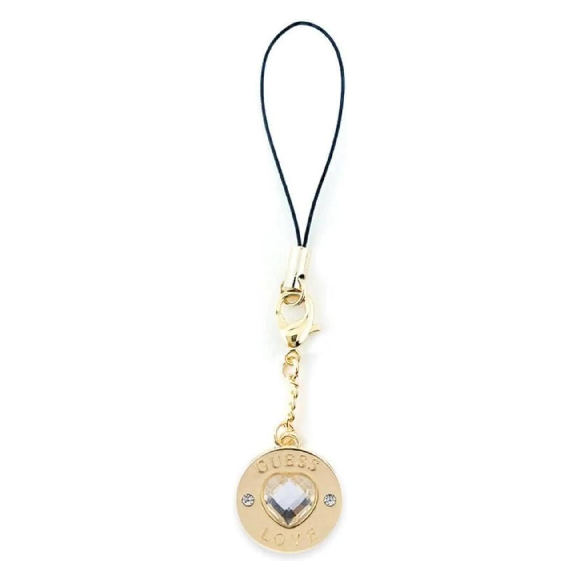 Guess Zawieszka Gucpmhgld Phone Strap Heart Diamond Charm With Rhinestones, Handykette, Gold