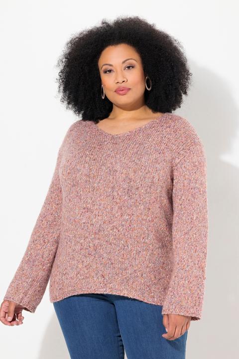Produktbild Ulla Popken Pullover, melierter Feinstrick, V-Ausschnitt, Langarm (58)