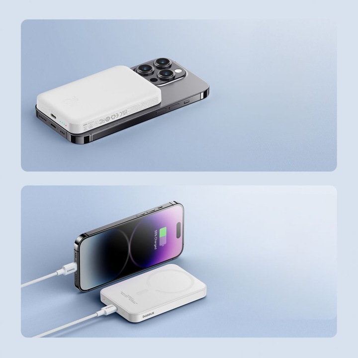 Actual product image Baseus mini power bank 5000mAh 20W + USB-C cable (20V/3A) - white (5000 mAh, 20 W, 19250 Wh)