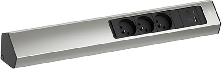 Actual product image Bachmann CASIA 2 3x FR socket outlet UTE 1x USB-Charger A/C (932.007) stainless steel look, long (3 x, CEE 7/5, CEE 7/3, 2 m)