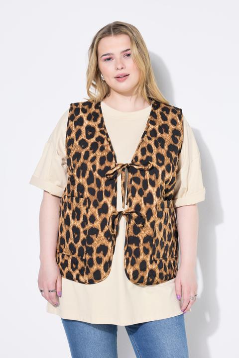 Actual product image Studio Untold Quilted Leopard Print Tie Front Vest (46, 48)