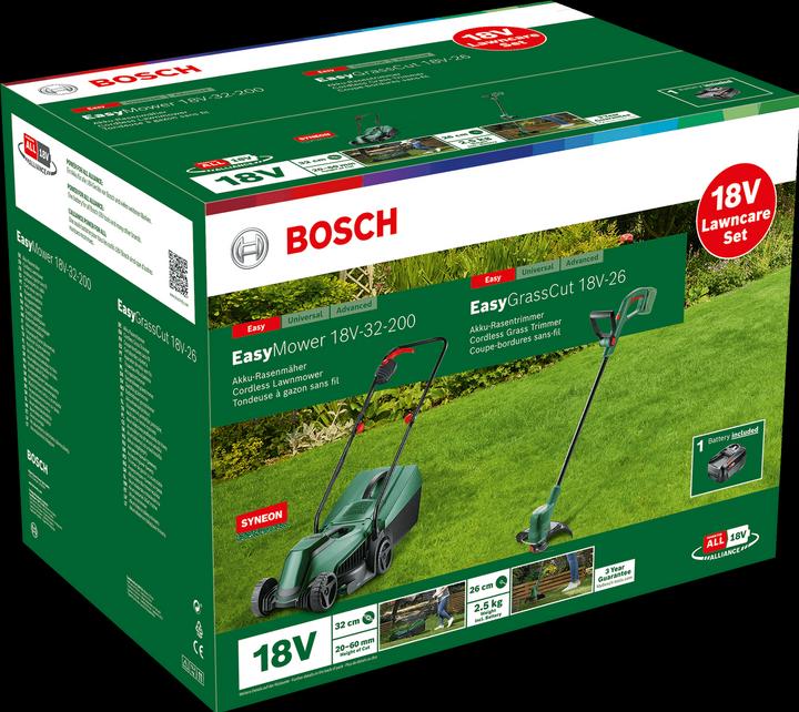 Produktbild Bosch Home & Garden EasyMower 18V-32-200 (1x4,0Ah) + EasyGrassCut 18V-26 (Baretool) (Akkubetrieb)