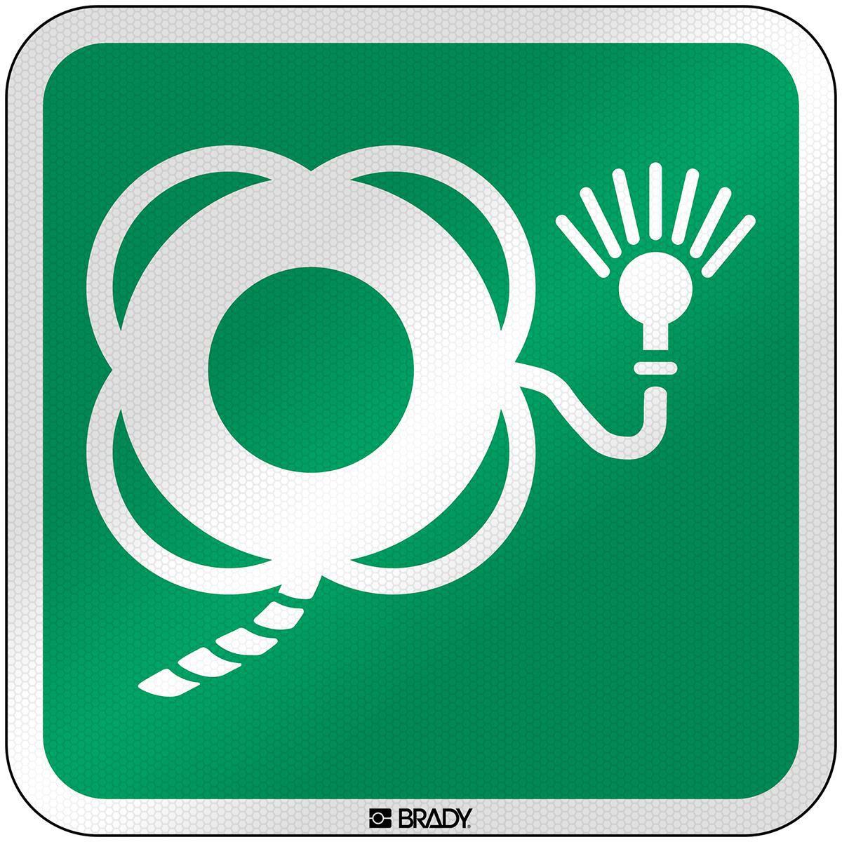 Brady, Etiketten, E/E043/NT/RFL-390x390-1, ISO Sicherheitsschild - Rettungsring mit Leine und Lampe, Laminiert