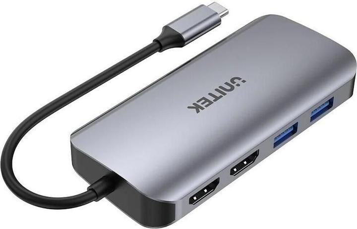 Actual product image Unitek AKTYWNY HUB USB-C 2X HDMI CZYTNIK SD 4K RJ-45 PD 100W 5 GBPS (USB-C, 8 Ports)