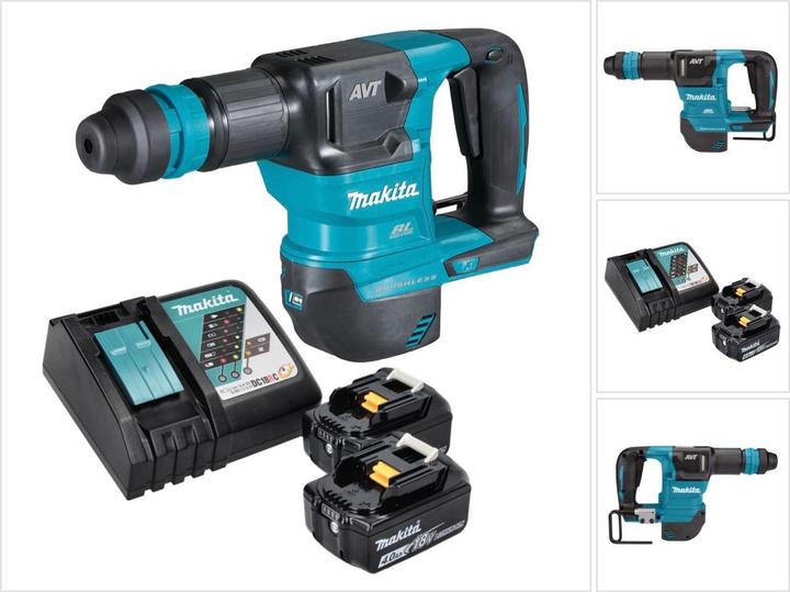 Makita DHK 180 RM Battery chisel hammer 18 V 3.1 J SDS Plus Brushless + 2x battery 4.0 Ah + charger (Rechargeable battery operated, 18 V)