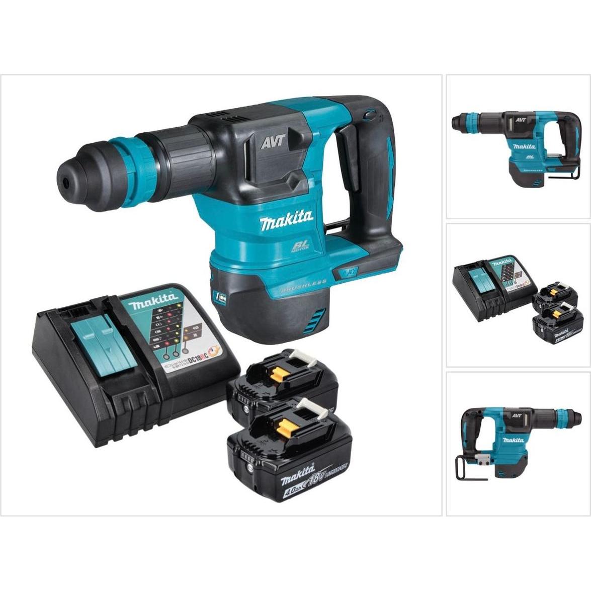 Makita, Martello demolitore +  Scalpellatore, DHK 180 RM Batteria martello scalpello 18 V 3,1 J SDS Plus Brushless + 2x batteria 4,0 Ah + (Batteria ri