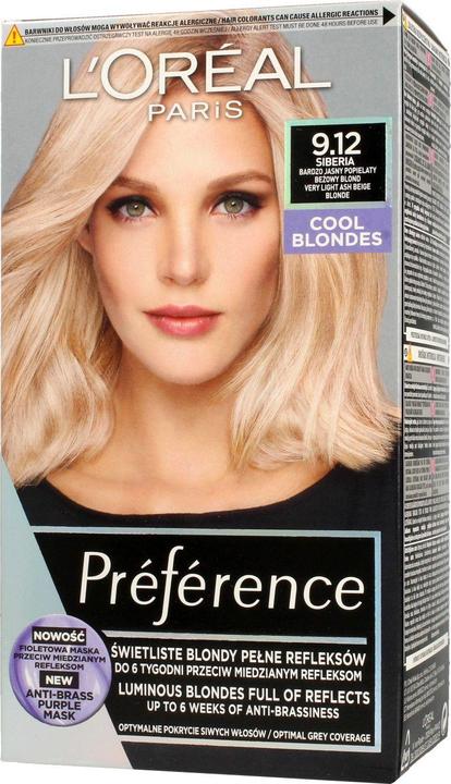 Actual product image L'Oréal Paris L'Oreal Professionnel Preference Hair dye 9.12 Siberia - Very light Ashen brownish yellow For li (9.12 Siberia - Very light Ashen brownish yellow)
